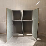 Asymmetric Double-Door Sideboard with 3D Embossed Panel and Brushed Metal Trim
